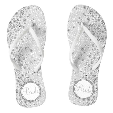 Bride White Glitter And Diamonds Flip Flops Zazzle