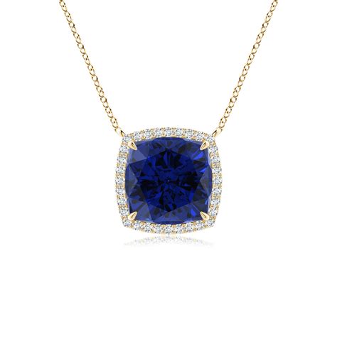 Lab Grown Cushion Blue Sapphire Halo Pendant With Filigree