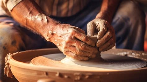 Premium Ai Image Closeup Of A Potters Hands Molding A Clay Bowl On A