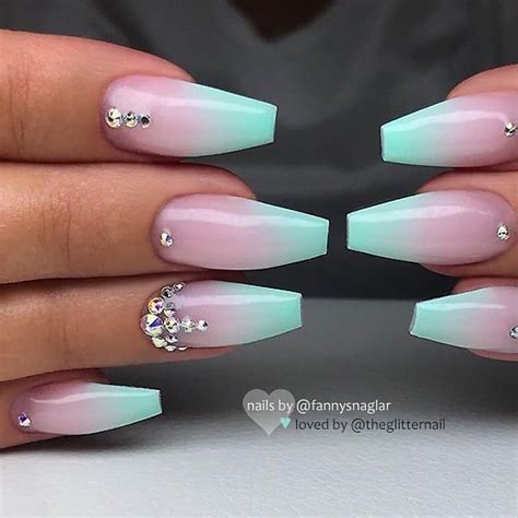 Theglitternail 🎀 Get Inspired On Instagram “ Mint Ombre With Crystals On Coffin Nails 👌 • 💅