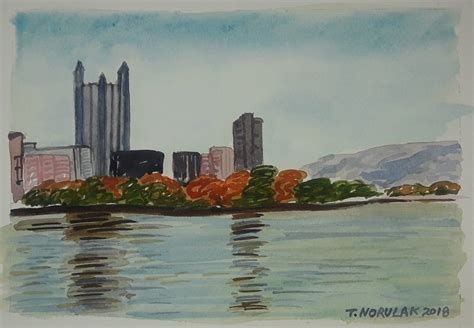 Pittsburgh Skyline Original Watercolor Of Downtown Pittsburgh