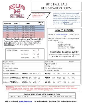 Fillable Online Fall Ball Registration Form Red Land Softball