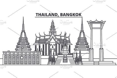 Thailand Bangkok Line Skyline Vector Illustration Thailand Bangkok