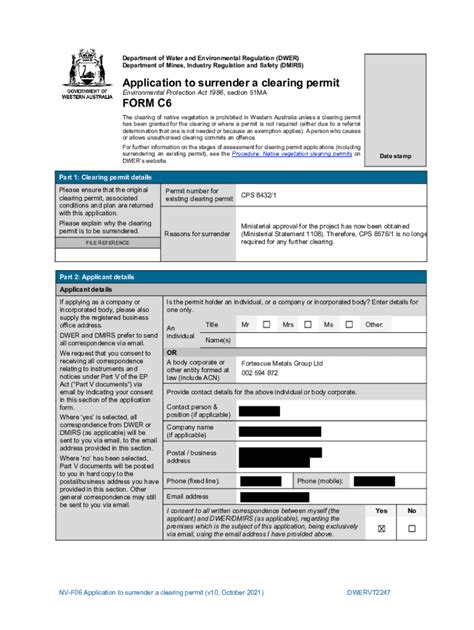 Fillable Online Application To Surrender A Clearing Permit FORM C6