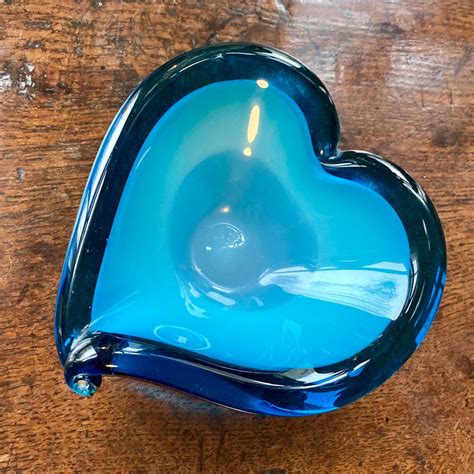 Lovely Vintage Turquoise Blue Heart Shaped Glass Dish Etsy