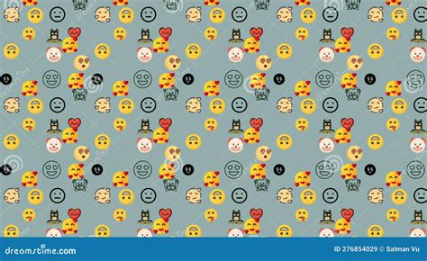 Emojis Pattern With Background Big Emoji Set Of Emoticon Icons Vector