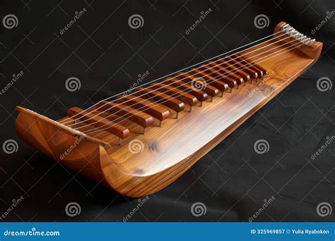 Guzheng Traditional Chinese String Instrument Laying On Black