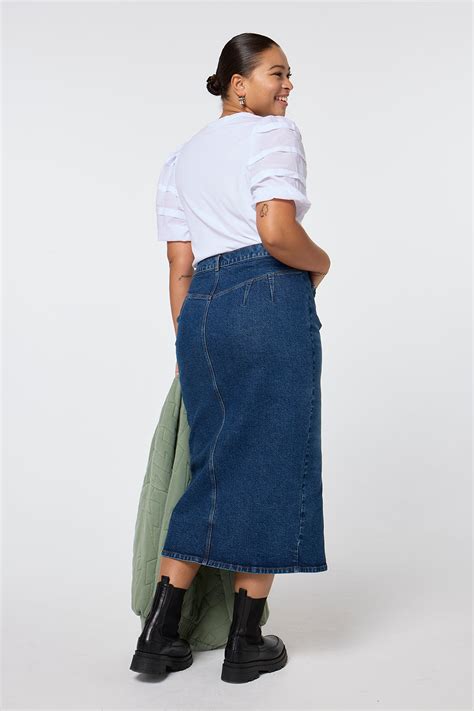 Indigo Denim Split Front Maxi Skirt Scamp And Dude