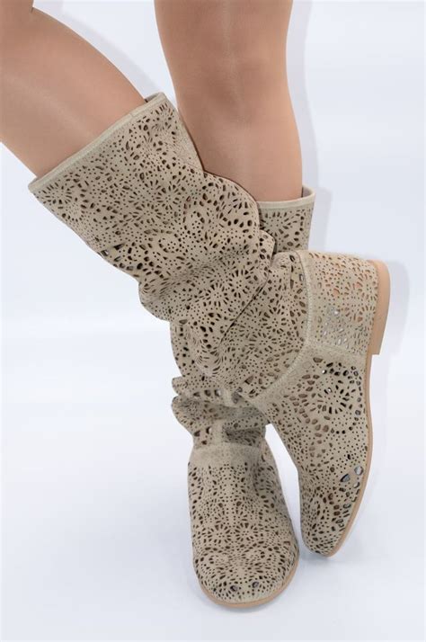 Sommerstiefel Wildleder Beige Damenschuhe Und Stiefel Made In Italy