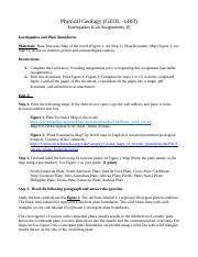 Utf Lab Earthquakes And Plate Boundaries Docx Physical