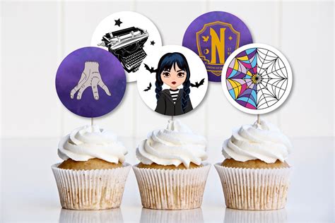 Wednesday Addams Inspired Cupcake Toppers Cupcake Tags Etsy Ireland