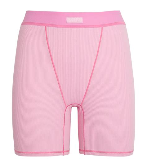 Skims Pink Ribbed Boxer Shorts Harrods Uk