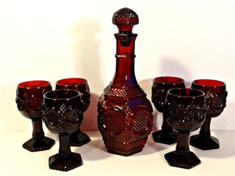 Vintage Avon Cape Cod Ruby Red Decanter And Wine Goblets Set Etsy