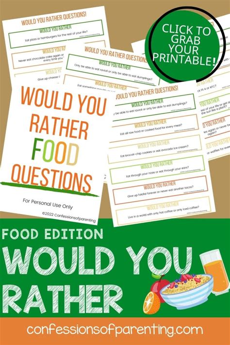 100 Best Would You Rather Food Questions Printable Cards