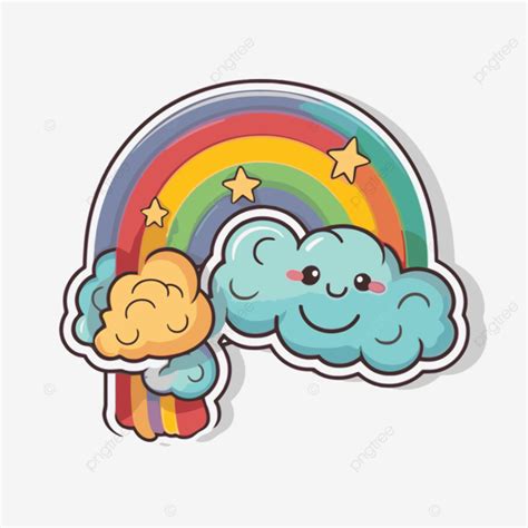 Clipart Ilustrasi Stiker Awan Dan Pelangi Yang Lucu Vektor Desain