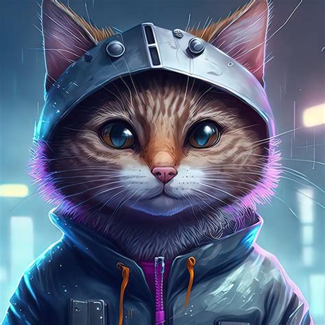 Gato Cibern Tico Futurista En Estilo Cyberpunk Pintura De Ilustraci N