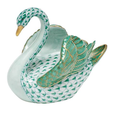 Herend Swan Figurine Green Fishnet Herend Figurine Collection