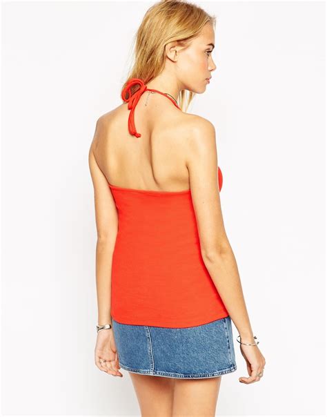 Lyst Asos The Halter Neck Top In Rib In Red