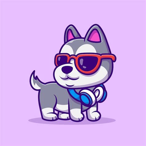 Premium Vector Cute Cool Husky Dog With Glasses And Headphone Cartoon