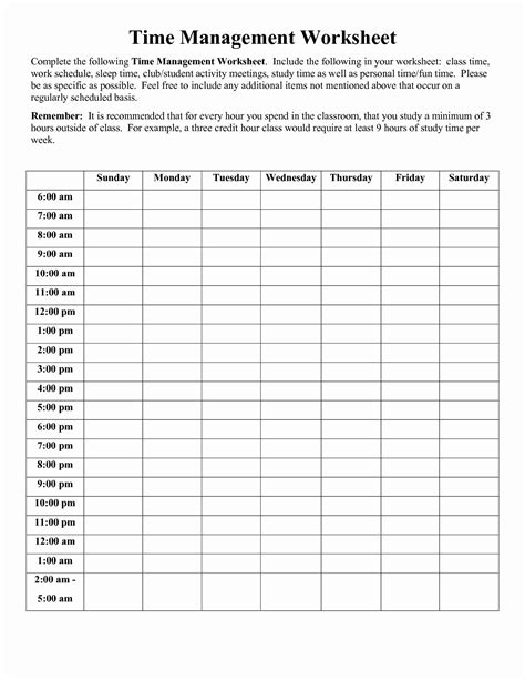 Time Management Worksheet For Students - Worksheet Ideas Template