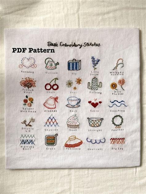 Basic Embroidery Stitch Sampler Pdf Pattern For Beginners Etsy Hand