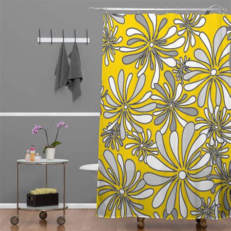 Swirly Flower Gray And Yellow Shower Curtain Madart Inc