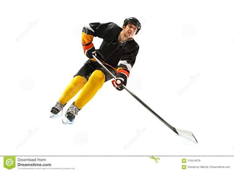 Ice Hockey Player In Action Isolated On White Stock Image Image Of