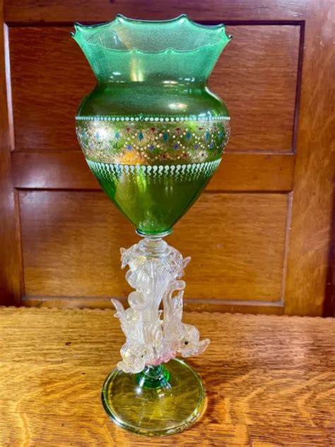 VINTAGE SALVIATI VENETIAN Murano Glass Dolphin Goblet Glass 474 18