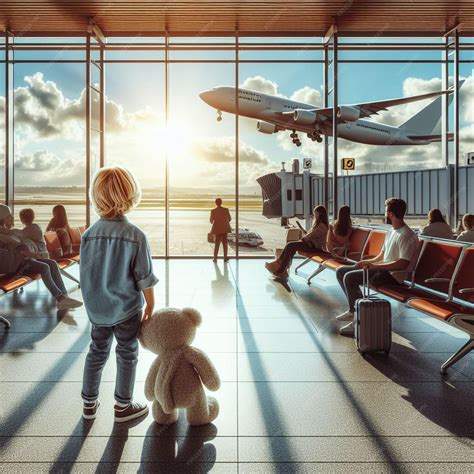 Premium AI Image | A young boy watching planes take off in an airport