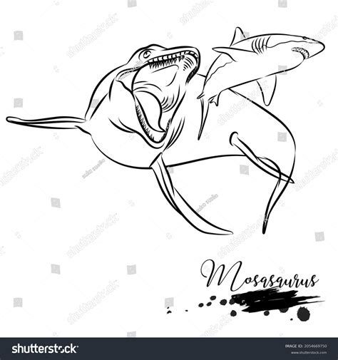 Mosasaurus, realistic sketch aquatic dinosaur, - Royalty Free Stock ...