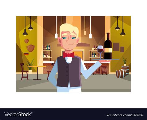 Man Professional Waiter Offering Red Wine Vector Image