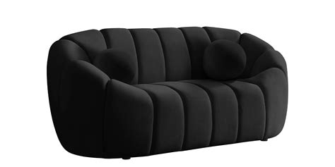 Glam Black Velvet Channel Tufted Sofa Set 2p Elijah 613black S Meridian