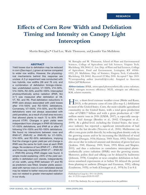 Pdf Effects Of Corn Row Width And Defoliation Timing And Intensity On