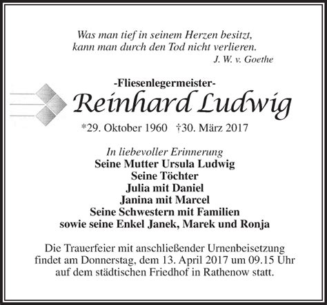 Traueranzeigen Von Reinhard Ludwig M Rkische Onlinezeitung Trauerportal