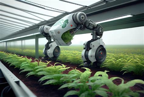 Agricultura robótica colhendo produtos agrícolas em estufa tecnologia