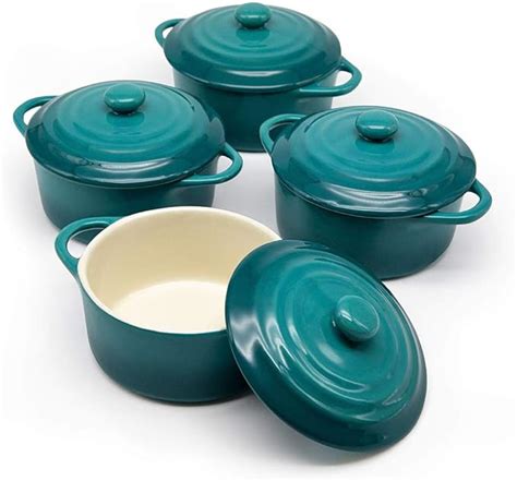 Kook Ceramic Mini Cocotte Set Small Casserole Dishes With Lids And Handles Individual Baking