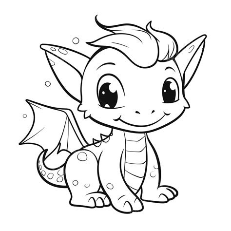 Dibujo De Lindo Bebé Dragón Para Colorear Página Esquema Boceto Vector