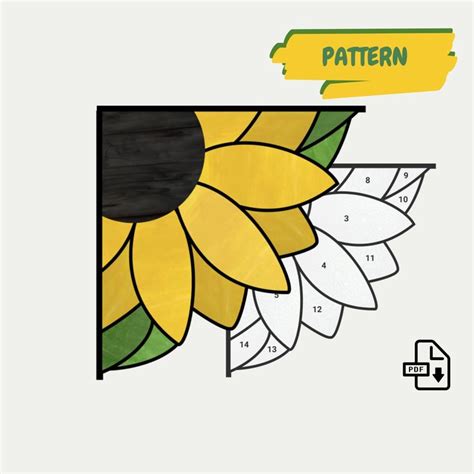 Sunflower Corner Stained Glass Suncatcher Beginner Pattern Digital PDF