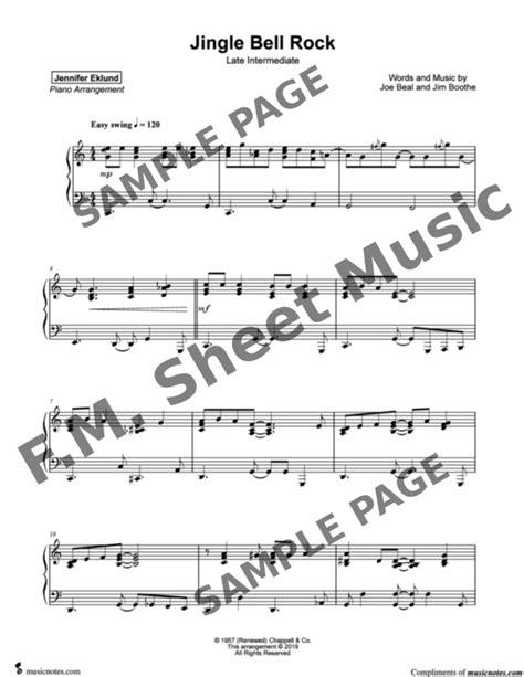 Jingle Bell Rock Late Intermediate Piano By Bobby Helms F M Sheet Music Pop Arrangements