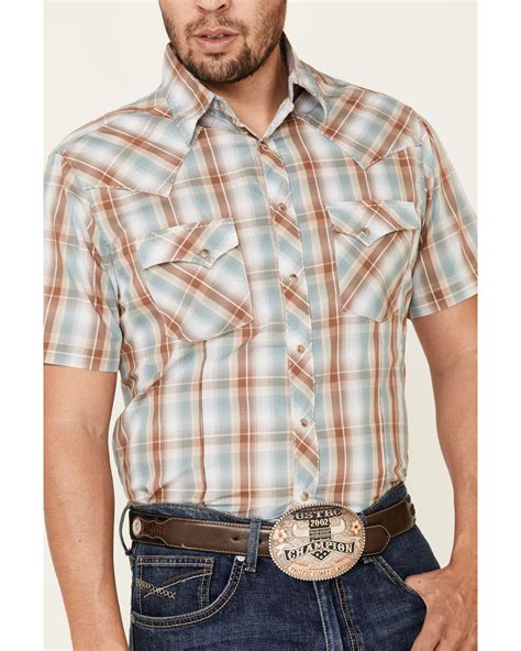 Wrangler Men S Brown Large Plaid Short Sleeve Fashion Snap Western