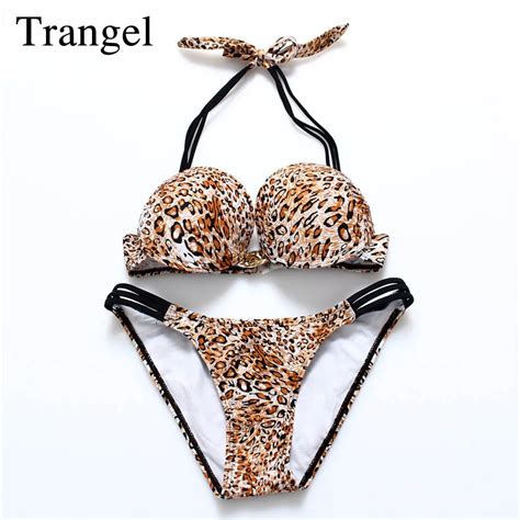 Trangel Bikini Leopard Tiger Print Bikini Halter Bikini Floral Swimsuit