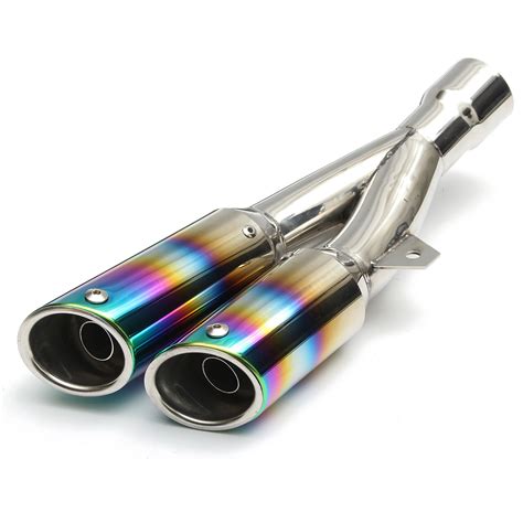 Mm Mm Muffler Exhaust Tail Pipe Double Twin Tip Steel Motorcycle