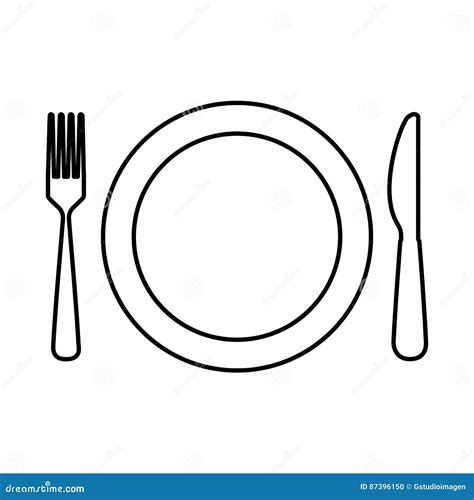 Plato Con El Icono Aislado Cubiertos De La Cocina Ilustración del ...