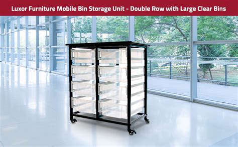 Luxor Mobile Bin Storage Unit Double Row With Large Clear Bins Home And Kitchen