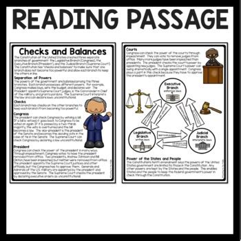 Checks And Balances Reading Comprehension Worksheet Branches Of Government