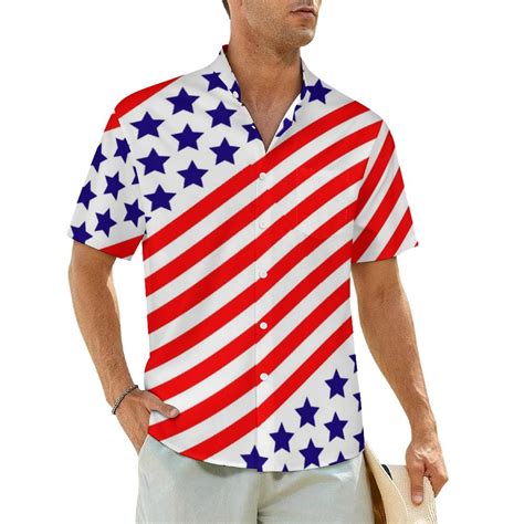 American Flag Casual Shirt 4th of July Blue Red Stripe Elegant Summer