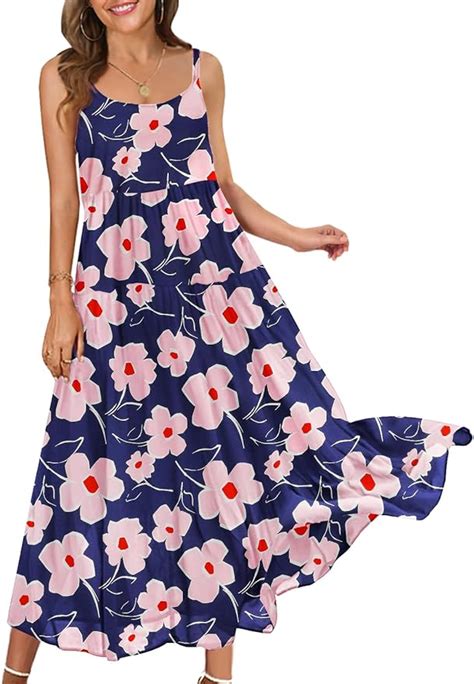 Yesno Women Casual Loose Bohemian Floral Print Dresses Spaghetti Strap Long Summer Beach Swing