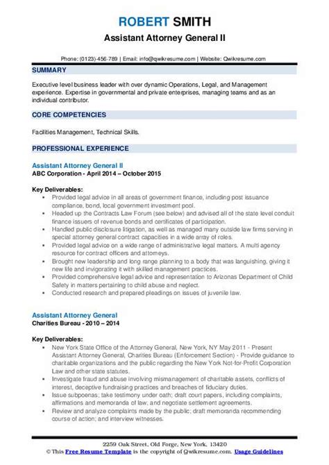 Assistant Attorney General Resume Samples | QwikResume