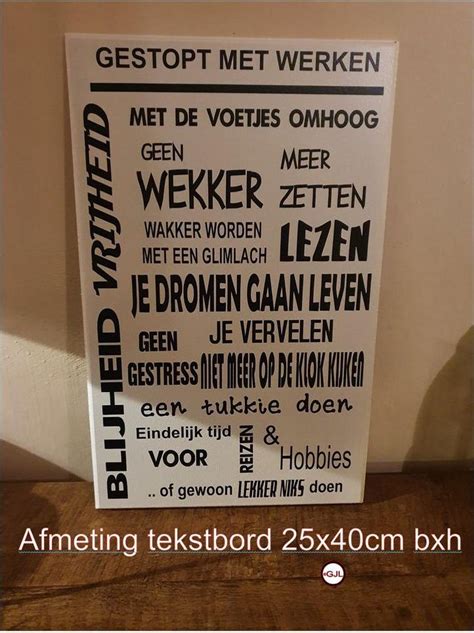 Tekstbord Wandbord Pensioen Gestopt Met Werken Wandbord Spreukbord