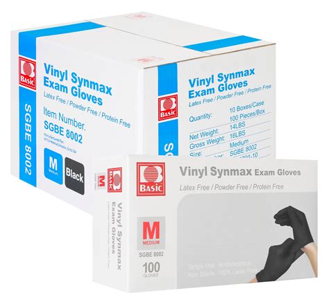 Basic Medical Synmax Vinyl Exam Black Gloves Latex Free And Powder Fre